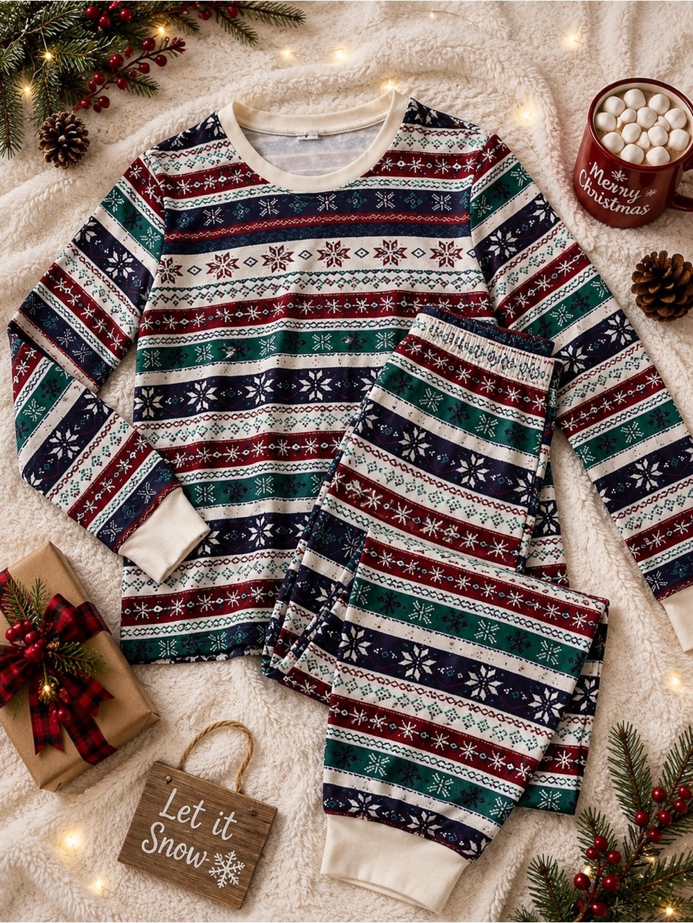 Knix Fair Isle Christmas Pajama Set Women’s Large Cozy Cotton Holiday PJs
